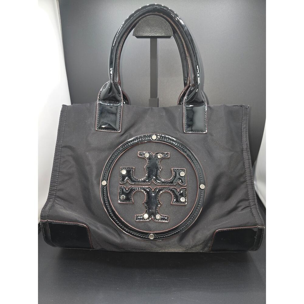 Tory Burch Ella Tote Bag in Black Nylon w/ Patent Leather Trim - EUC